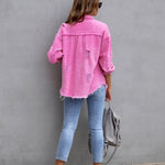 Fashion Ripped Shirt Jacket Female Autumn And Spring Casual Tops Womens Clothing