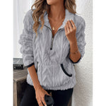 Contrast Color Half-open Collar Plush Women's Sweater