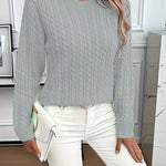 Ins Twist Round Neck Pullover Sweater Fashion Solid Color Long-sleeved Knitted Top For Women