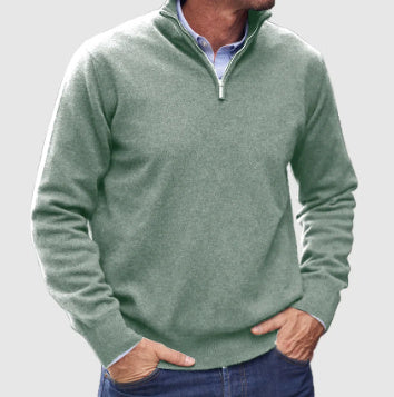 Men&#39;s Stand Collar Zipper Sweater Winter Fashion Solid Color Long Sleeve Knitted Top Clothing
