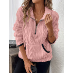 Contrast Color Half-open Collar Plush Women's Sweater